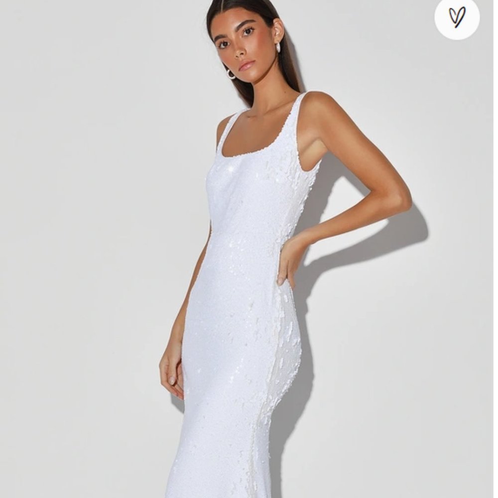 LULUS WHITE LONG SEQUIN DRESS